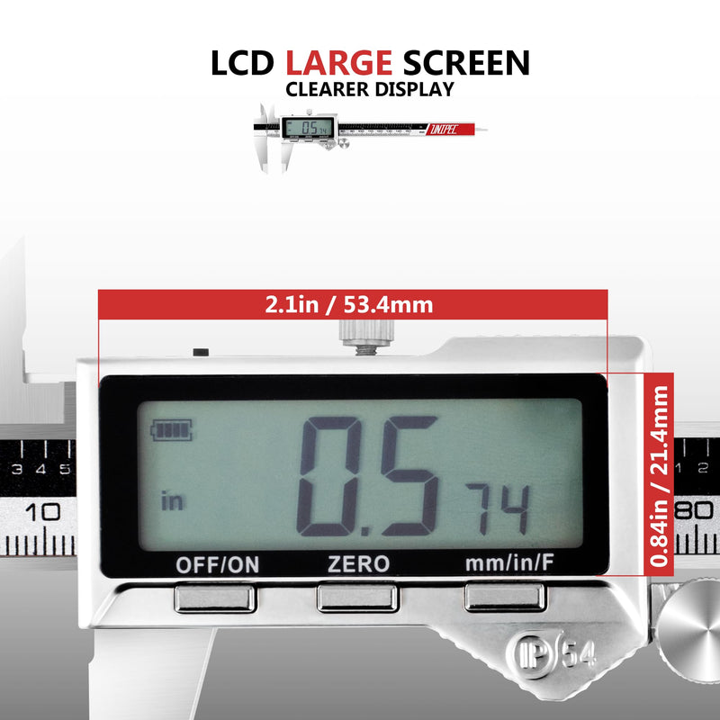 Rechargeable Digital Caliper 6 Inch, Stainless Steel | Large LCD Display, Inch/mm/Fraction Conversion, Electronic Micrometer, Professional Vernier Measuring Tool 0-6"