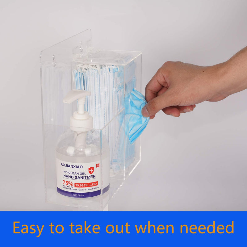 Acrylic Mask Dispenser & Hand Sanitizer Holder Stand Wall Mount or Countertop, Hygiene Station with 2 Compartment Clear Box Dispenser Holder for Face Masks, Gloves, Hairnets, Spray Bottle