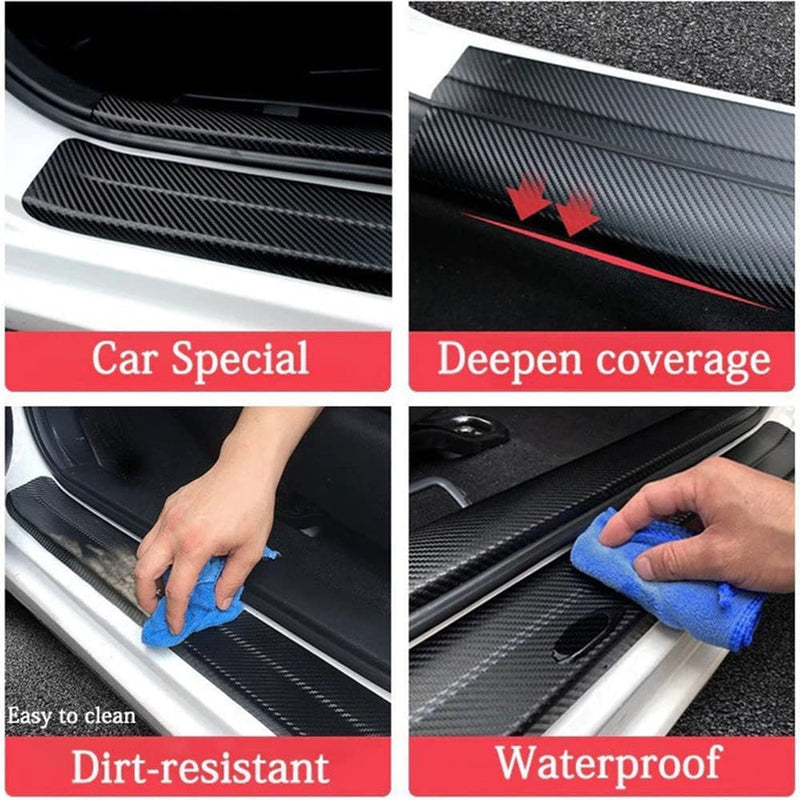 Set of 4 American Flag Carbon Fiber Car Door Sill Protectors - Decorative Entry Guard Scratch Pad Film for Auto, Truck, SUV Front/Rear Doors (Black White American Flag) Black White American Flag