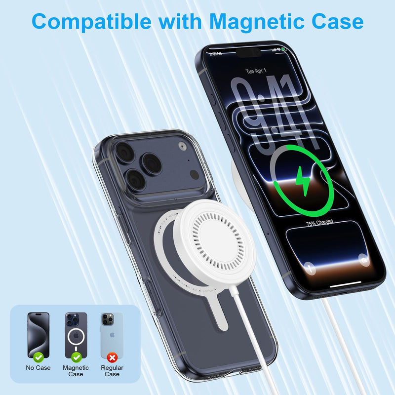 Magnetic Charger Wireless Fast Charging Pad for Samsung Galaxy Z Flip/Fold8 | Wireless Phone Charger for S26 Ultra S26 Plus S25 Edge S25FE S24 S23,Pixel 10A 9,Magsafe Charger for iPhone 17 Pro Max 16e White