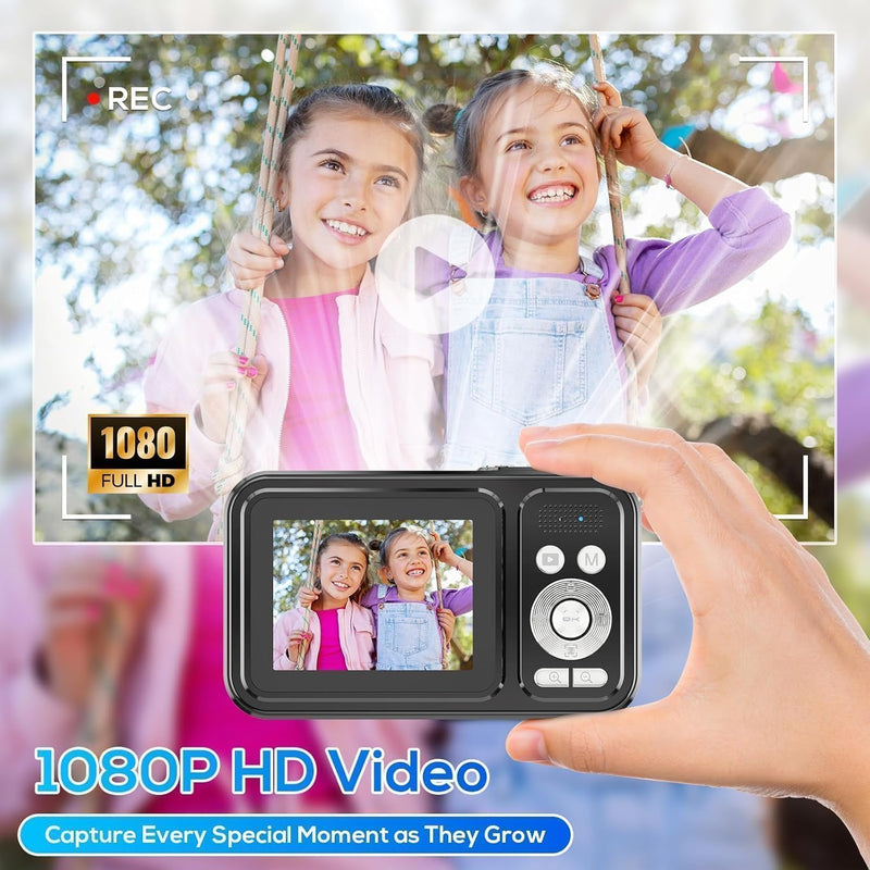 Digital Camera for Kids, 48MP FHD 1080P Point and Shoot Digital Cameras with 16X Zoom Anti-Shake, Compact Portable Cameras for Photography, for Boys Girls Teens Beginners glossy black