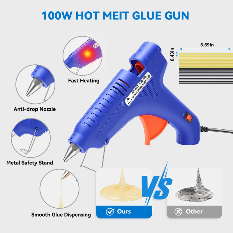 Dent Puller Kit for Car, Paintless Dent Removal Kit with Lightweight Metal Dent Lifter & 2-in-1 T-bar Puller, 100W Hot Glue Gun & High Viscosity Glue Sticks for Auto Body Dent Repair PDR KIT-120PCS