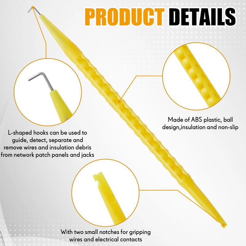 Daifunli 10 Pcs Probe Pick Spudger Tools Bulk Nylon with L-Shaped Wire Hook 7" Length for Telecom Data Communication and Alarm Installers(Yellow) Yellow