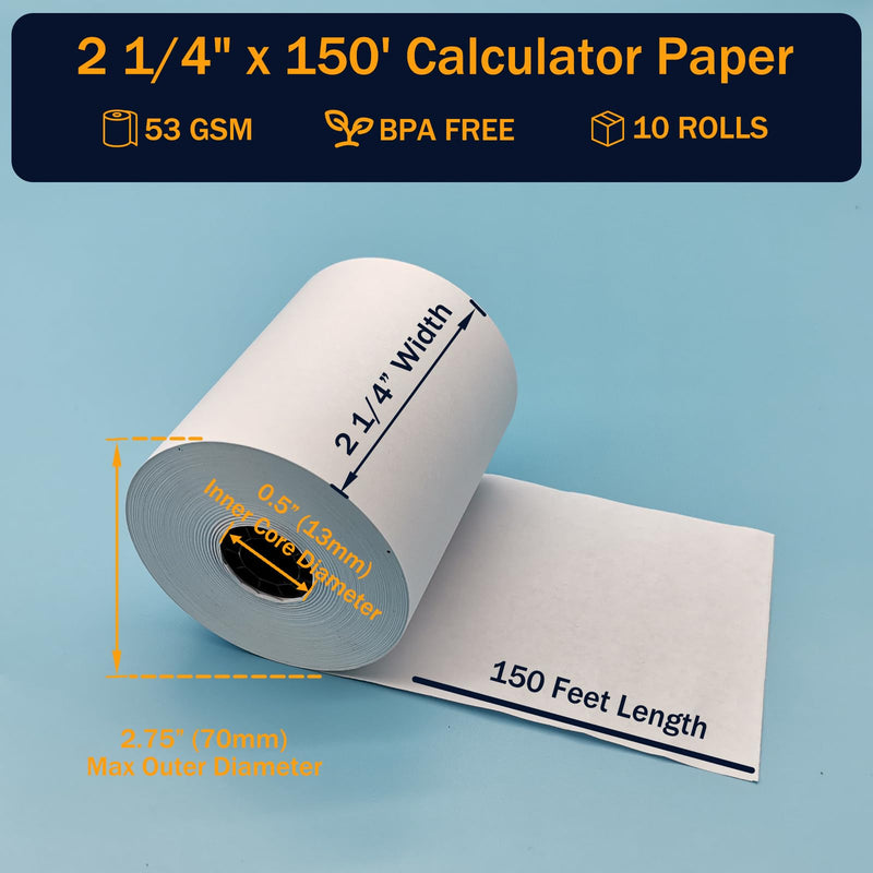 2 1/4 in x 150 ft Calculator Paper Rolls (10 Packs), Compatible Calculator Ink Ribbons for IR-40T CP13 MP-12D (Black and Red, 10 Packs)
