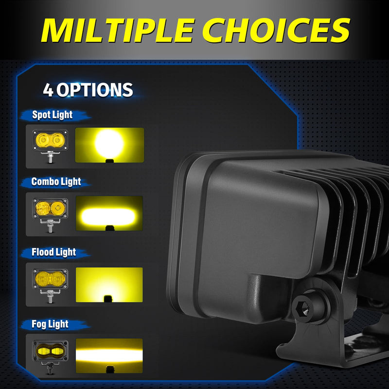Yellow LED Pods, 3 Inch Flood CREE LED Fog Lights 40W Yellow Small Chase Pod Lights Ditch Lights Off Road Driving Lights 2 Packs for Dirt Bike Motorcycle Truck UTV ATV SUV Surron