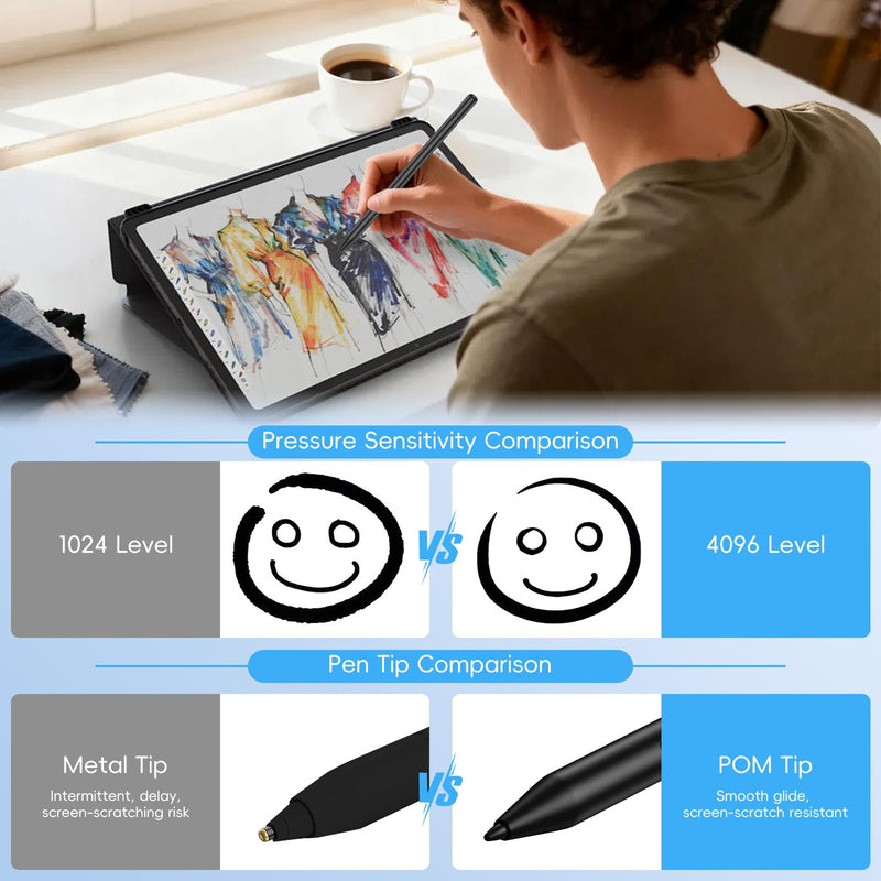 Rechargeable MPP 2.0 Tilt Pen for HP/Surface/Kobo, 4096 Pressure & Magnetic | Two Side Button, Palm Rejection Stylus for Surface Pro 11-3, Laptop/Book/Go/Studio for Students Artists Drawing Note-Taking Black