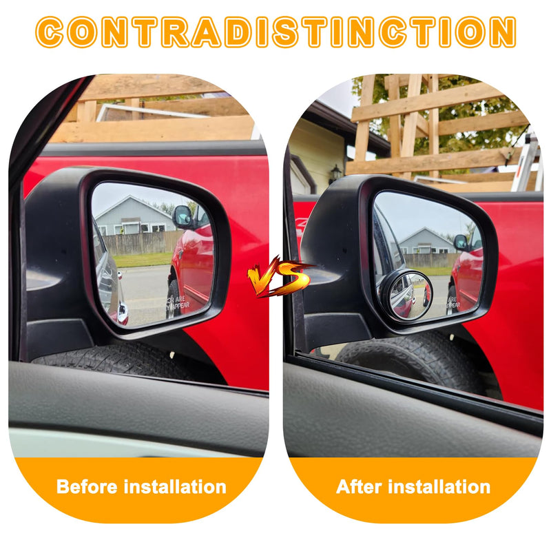 PSLER 2" Round HD Glass Convex Rear View Mirror with Frame, 360 Wide Angle Side View Mirror Accessories with Self Adhesive Back for Car, SUV and Trucks, Black