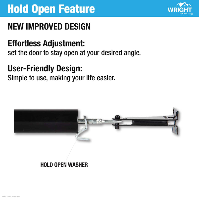 Wright Products Heavy-Duty Pneumatic Storm Door Closer – Durable, Adjustable, Quiet-Closing with Hold-Open Feature (Modern, Black) Modern