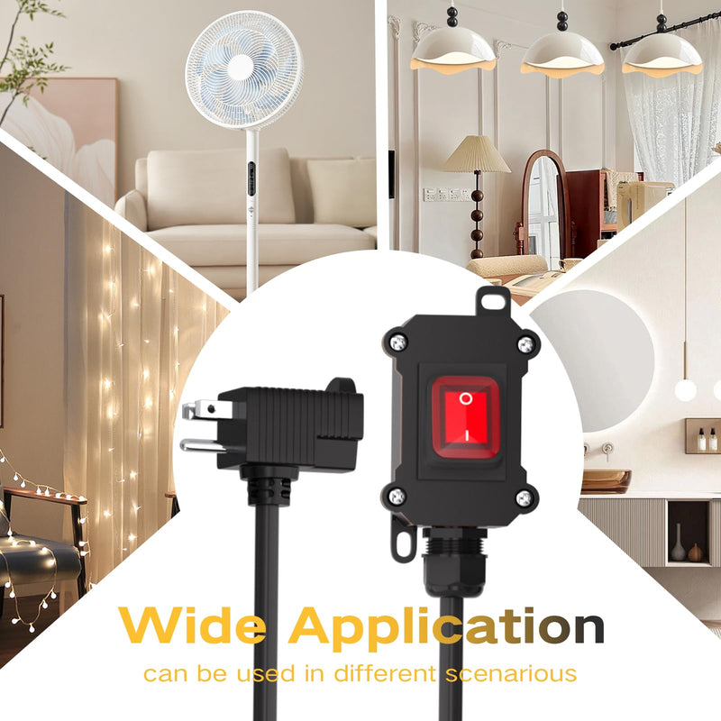 STARELO Extension Cord with on/Off Switch, IP66 Waterproof,Inline Power Switch with 15FT 16AWG Cable Piggyback Plug(3-Pronged), Outdoor Power Switch AC/DC 20A-125V, 16A-250V, Red Light Rocker Button