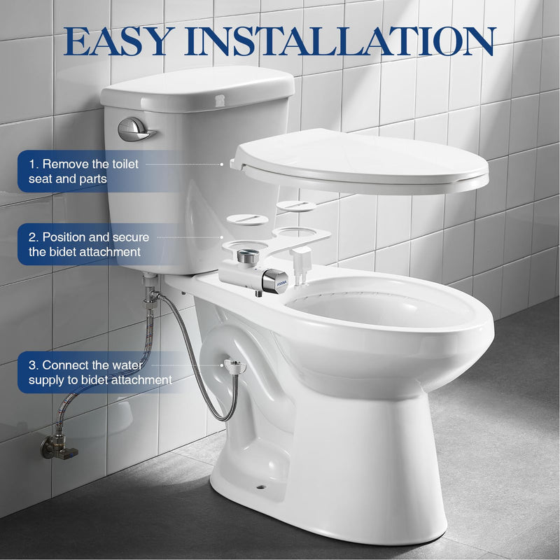 Non-Electric Bidet Attachment for Toilet Seat, Daul Clean Nozzles 3 Modes Adjustable Water Pressure Bidet Toilet Seat Attachment with Pressure Controls Feminine/Posterior Wash (TT17N) White