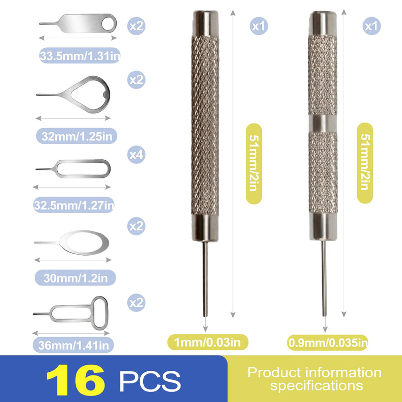 16 Pack SIM Card Removal Tool, Universal Ejector Pin Key for iPhone, iPad, Samsung, Tablet. Stainless Steel Phone Tray Opener, Heavy Duty SD Eject Needle, Silver