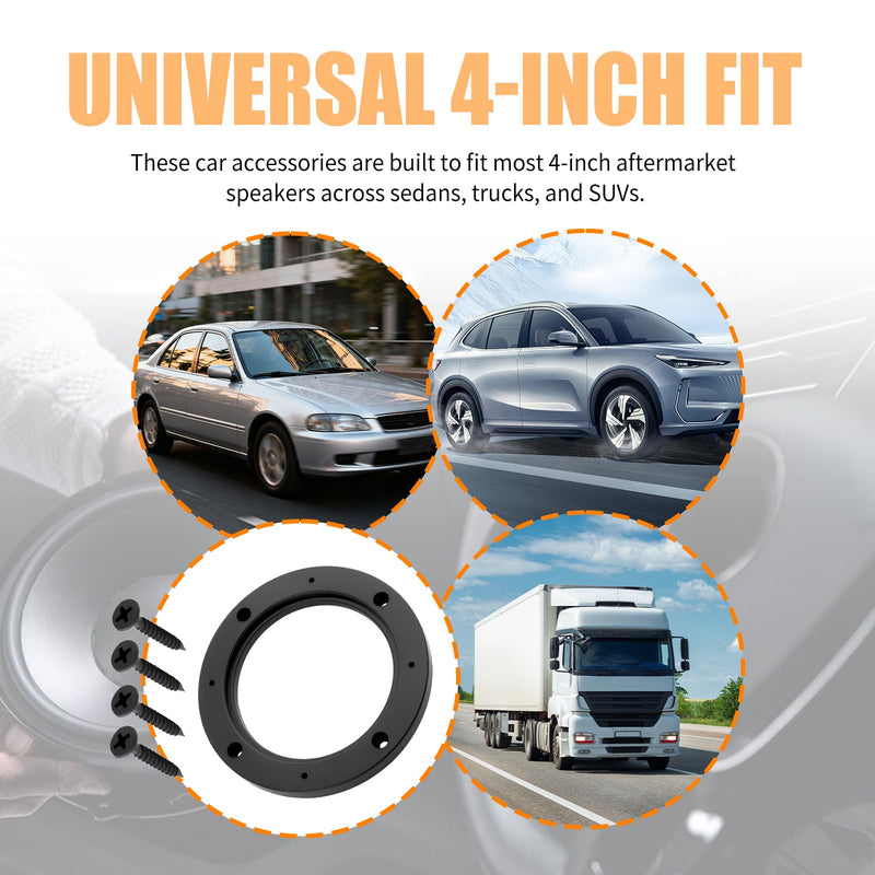 4PCS 4" Speaker Adapter Ring Spacer with 16 Mounting Screws | No-Cutting Car Door Speaker Adapter with Depth Extension,Universal Speaker Spacer for Car,SUV,Truck