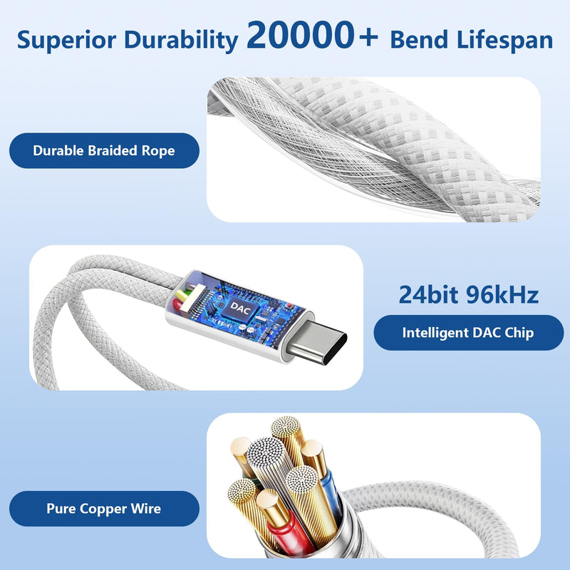 USB C Splitter 1 in 2 Out, Dual USB-C Charger and Headphone Adapter, USB-C Splitter PD 60W Fast Charging, Type C Audio Adapter Dongle Cable for Apple iPhone 15 16 17/iPad Pro/Galaxy/Pixel (1PACK) USB-C to USB-C and USB-C 1 PACK