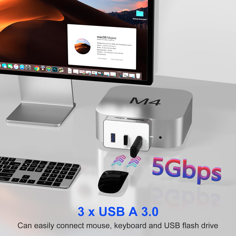 Mac mini M4 Dock - 6 in 1 USB-C Hub with 10Gbps USB-C, 3x5Gbps USB-A, SD/TF 3.0 Card Reader, Compact Aluminum Design | Perfect Mac mini M4/M4 Pro Accessories