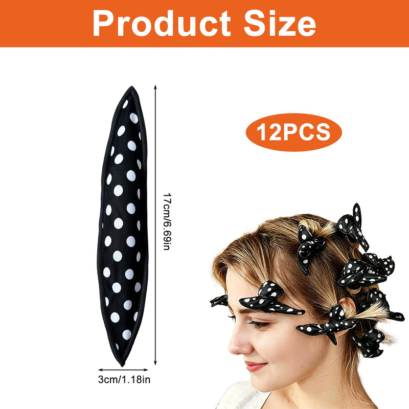 12PCS Heatless Hair Curlers, Soft Sponge Pillow Rollers, No Heat Curlers for Long & Short Hair, Flexi Rods Style Sleep In Rollers DIY Wave Formers Hair Styling Tools
