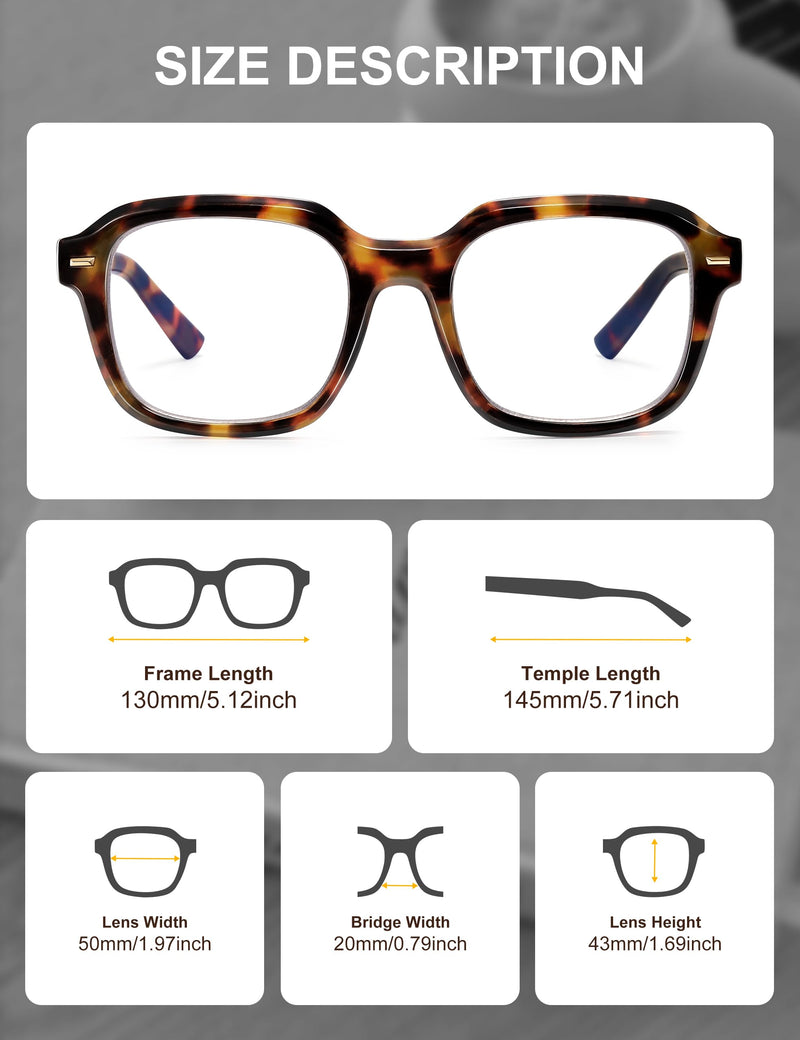 EASY READ Square Blue Light Glasses for Women and Men，Anti-Eyestrain/UV Computer Glasses for Phone and Screen Use Amber Tortoise