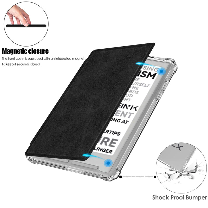 Case for Xteink X3 E-Reader,Clear Soft TPU Back Cover, Rock Black | Thin & Lightweight,Scratch Proof & Shockproof,Magnetic Closure,PU Leather Protective Cover for 3.7" Xteink X3