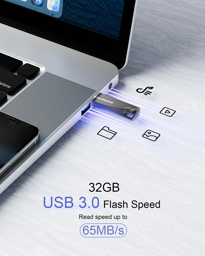 32GB USB 3.0 Flash Drive, 5-Pack Waterproof Metal USB Memory Stick, Slim Thumb Drive Portable Pen Drive with Keychain Hole Stylish Jump Drive for Computer/Car/Smart TV 32GB-3.0 5 Pack