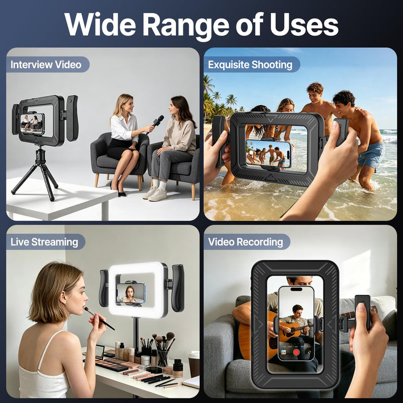 yAyusi Handheld Cell Phone Stabilizer with Light,Phone Light for Video Recording with Handle,3600mAh LED Selfie Ring Light for Phone with Phone Holder,Smartphone Video Rig for Camera,Vlog,TikTok