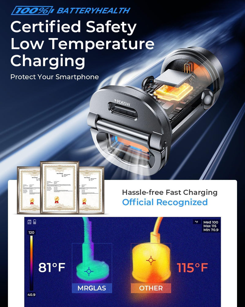 [2-Pack] 125W USB C Car Charger, USB C Car Adapter Fast Charging | Mini Metal PD65W & QC60W Dual Port, Type C Cigarette Lighter USB Charger for iPhone 17 16 15 14 Pro Max iPad Samsung Macbook Black 2