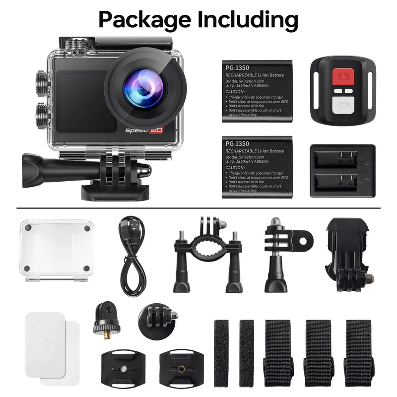 4K Action Camera 20MP Touch Screen WiFi EIS 131FT Waterproof | Dual touch screens, 170° wide-angle, 5X zoom, remote control. For snorkeling, biking, helmet. 2 rechargeable batteries.