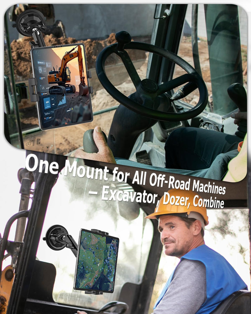 Tractor Tablet Holder Suction, Windshield Window Dashboard Mount | Ultra-Durable Metal Tablet Mount for Car Excavator Bulldozer with Aluminum Arm for Tablets & Phones, iPad, Galaxy Tab, iPhone