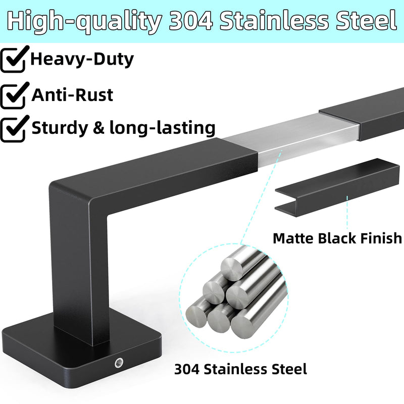 24" Bathroom Towel Bar, 24 Inch Towel Racks for Bathroom Wall Mounted, 304 Stainless Steel Hand Towel Holder Organizer, Modern Home Decor Towel Rod, Matte Black Towel Hangers for Bathroom Wall