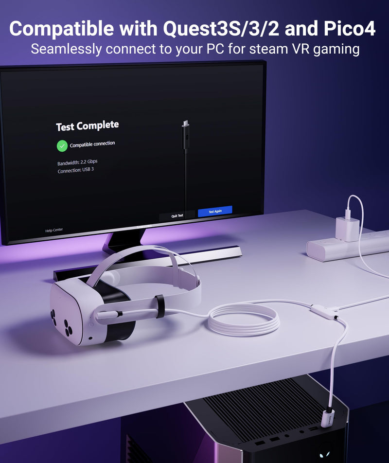 Syntech Link Cable with Charging 20FT Compatible with Oculus/Meta Quest 3S/3 Accessories, Quest2/Pro, Pico4, Next-Gen VR Cable with USB 3.0 A to C Adapter for SteamVR, Charge & Link Simultaneously