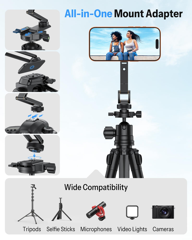 OMOTON Magnetic Phone Mount for Tripod Camera with Arca Base Cold Shoe 1/4" | Aluminum 360° Adjustable, Detachable Base with Magnet for Steel Surface for Gym Golf Cart Video Recording, for iPhone Android