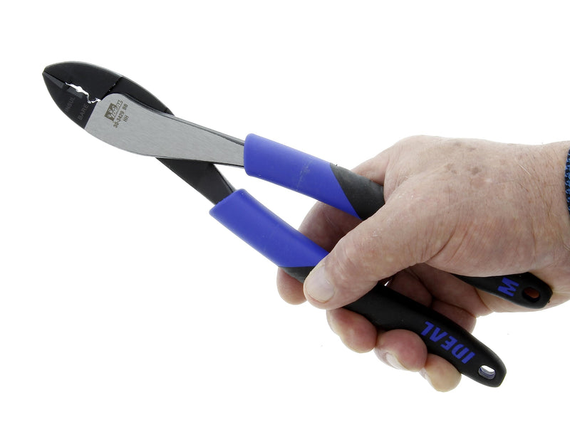 IDEAL Electrical 30-3429 Multi-Crimp Tool - 9.75 in., High Leverage Pivot Wire Crimper with Knife-To-Anvil Blades, Dual Durometer Molded Grips Smart Grip
