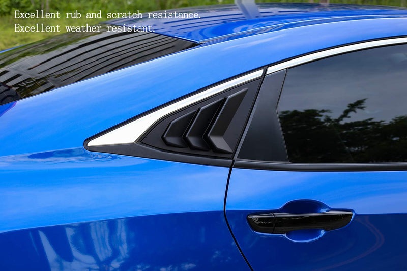 Thenice for 10th Gen Civic Rear Side Window Louvers Racing Style Triangular Window Glass Blinds Compatible with Honda Civic Sedan 2021 2020 2019 2018 2017 2016 -Matt Black matt black