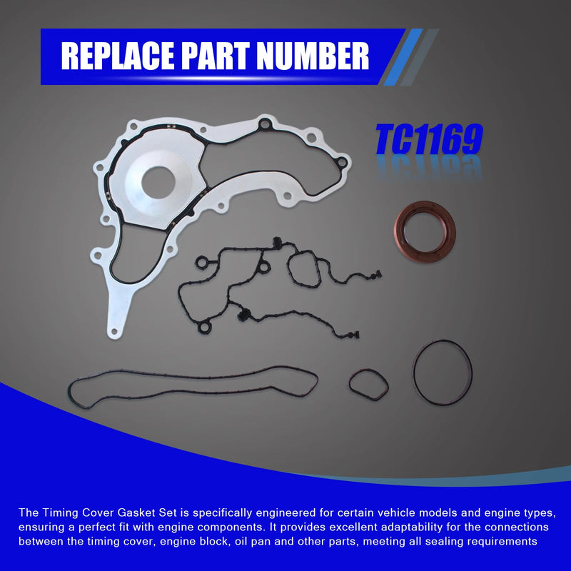 TC1169 Engine Timing Cover Gasket Set Fit for 2011-2020 Chrysler 200 300 Dodge Avenger Durango Grand Journey Jeep Cherokee Wrangler Ram 1500 2500 3500 Volkswagen 3.2L 3.6L Replace # TCS46162