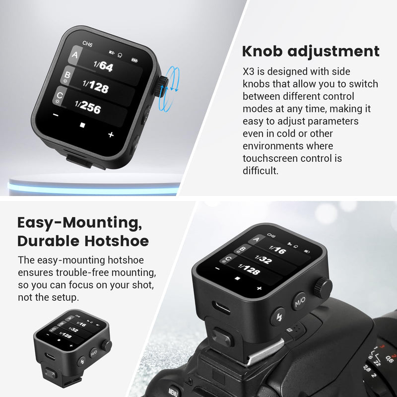 Godox X3-C Touchscreen TTL Wireless Flash Trigger for Canon Camera, 1/8000s HSS TTL TCM Function, Built-in Battery USB-C Charge Flash Transmitter Compatible with Canon R5 R6 R7 5D 6D