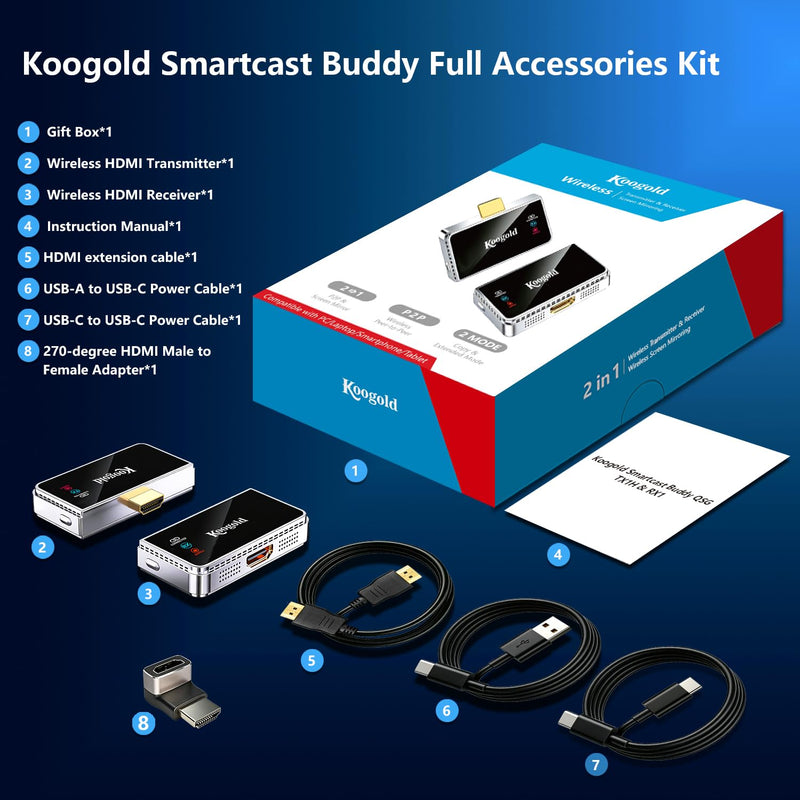 Wireless HDMI Transmitter and Receiver, Plug and Play Extender Kit | Wirelessly transmit video and audio to compatible displays with plug-and-play setup, LED guidance and efficient cooling. Silver