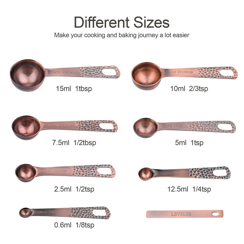 Copper & Stainless Steel Measuring Set - 6 Cups & 7 Spoons with Leveler Copper Set of 14