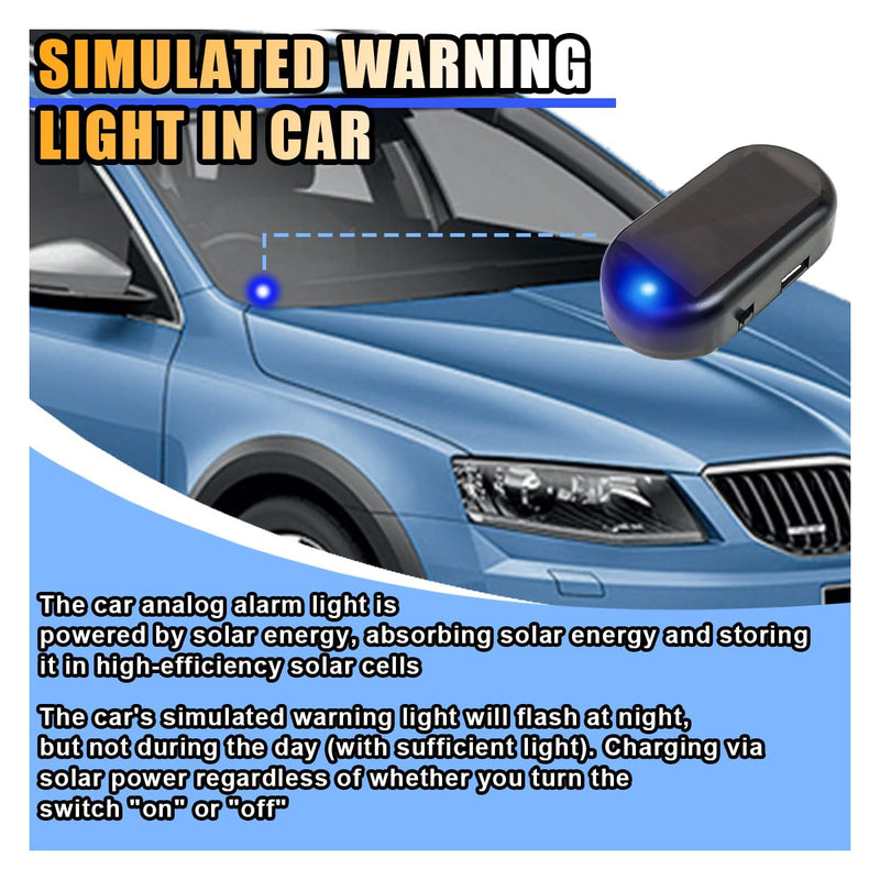 Car Solar Power Simulated Dummy Alarm, Car Alarm Warning Light Fake Lamp with USB Charger Port, Anti-Theft LED Flashing Security Light Car Accessories for Most Cars (Blue, 2PCS) Blue
