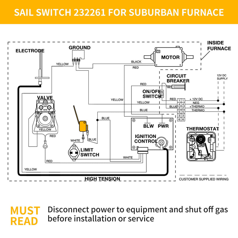 232261 Sail Switch for RV Furnace, Compatible with Suburban SF Series SF-20 25 30 35 42, SF-20F 25F 30F 35F 42F RV Flame Furnace, Replacement Part # 233382 525003, Low Air Flow Transfer Switch 1