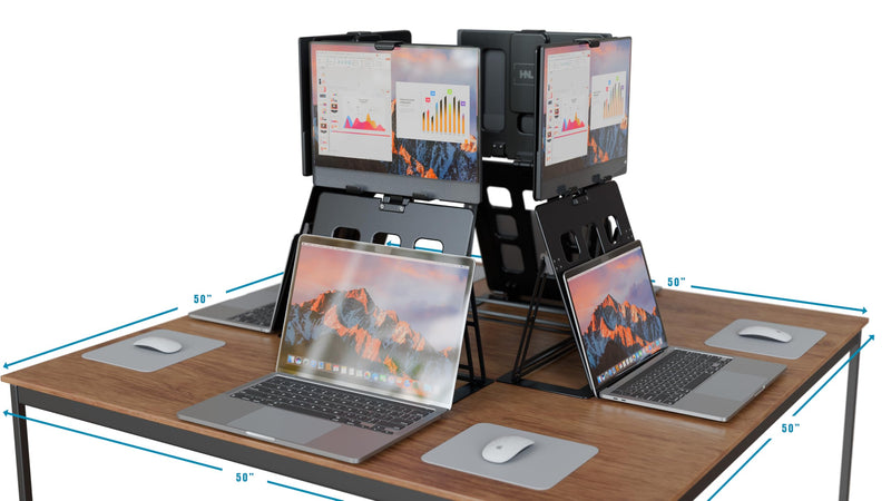 HNL Portable Monitor Stand, iPad & Tablet Holder, clamp Retention, Foldable, mountable Small Desk, Supports 7.75 inch to 10.75 inch Screen Width, Travel with Laptop, Black