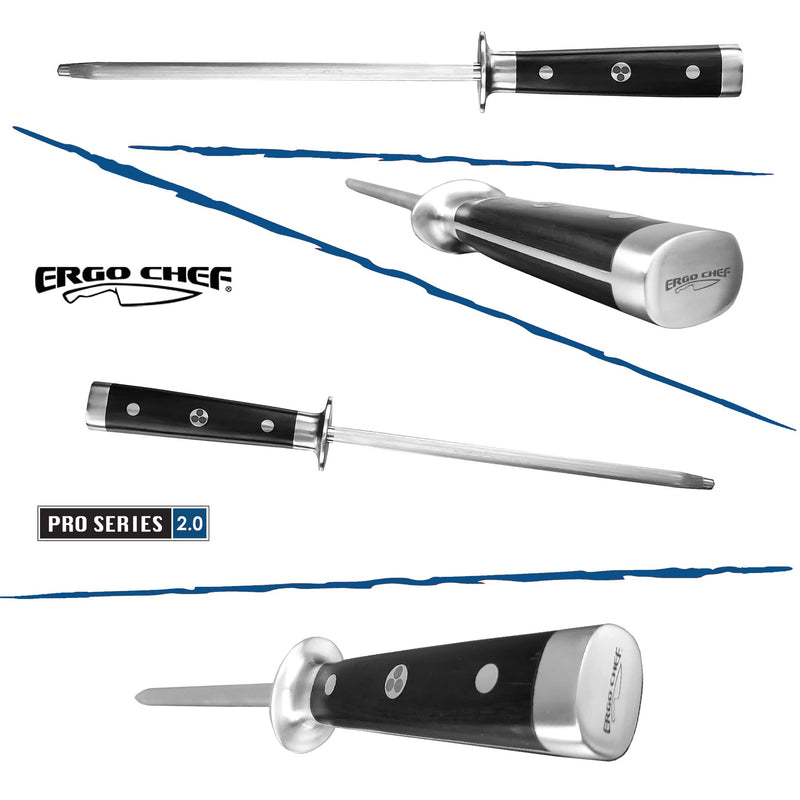 Ergo Chef Pro Series 2.0 Knife Sharpener - 9'' Magnetized Stainless Steel Honing Rod with Black Pakkawood Handle - Ideal for Home and Professional Knife Maintenance