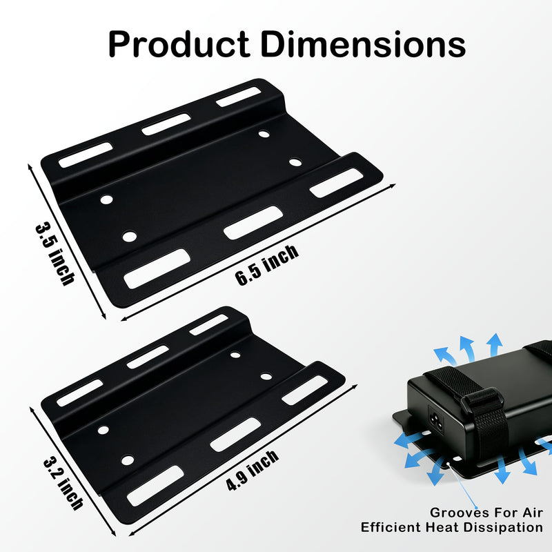 Under-Desk Laptop Charger Holder, Metal Power Brick Mount, 1 Pack | Adhesive or Screw Installation with Adjustable Strap for Chargers and Cables Medium