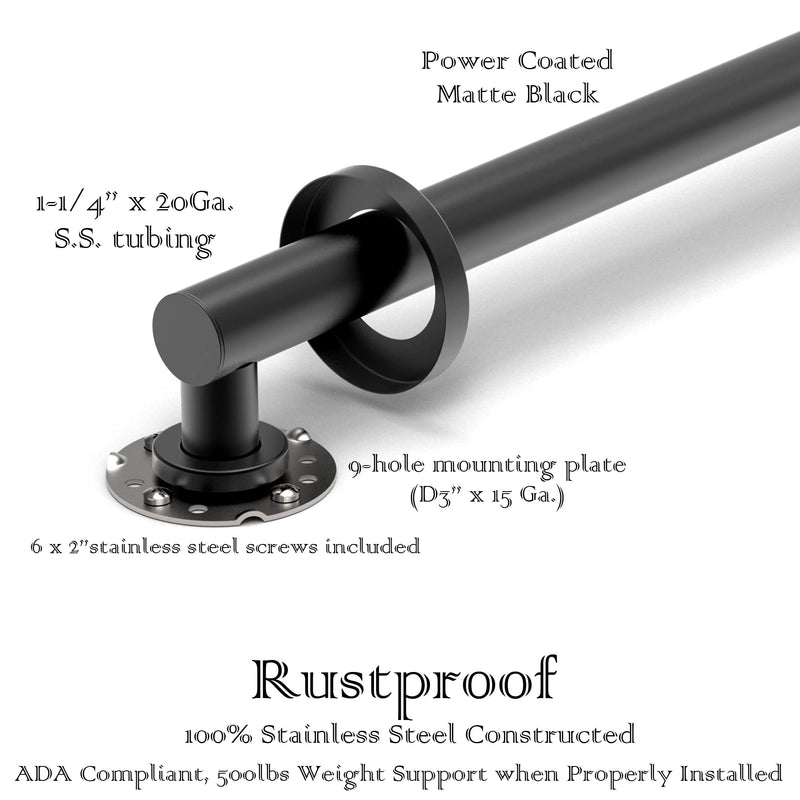 Bath, Shower and Toilet Safety Grab Bar for Seniors and Handicaps, ADA Compliant Mobility Aid Balance Assist Handle, Stainless Steel 9 Inch Matte Black