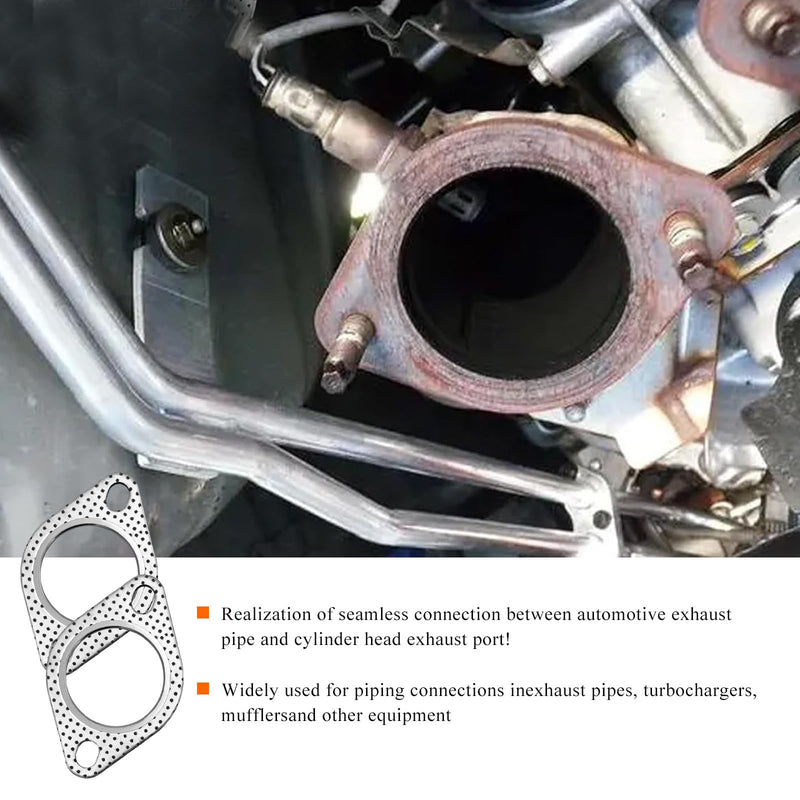 2 PCS Car Exhaust Gasket, 2.0"×3.4" Stainless Steel High-Temp Resistant Exhaust Gasket Replacement, 2-Bolt Standard Oval Exhaust Flange Gasket for Axleback, Car Accessories (2 Inch) 2 Inch