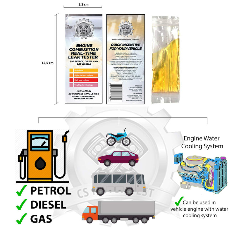 CS Engine Combustion REAL-TIME Leak Tester - Cylinder Head Gasket CO2 Head Tester - Test While Driving - Petrol Diesel Gas - Engine Under Load Head Gasket Test Kit-30 PCS (Service Pack)