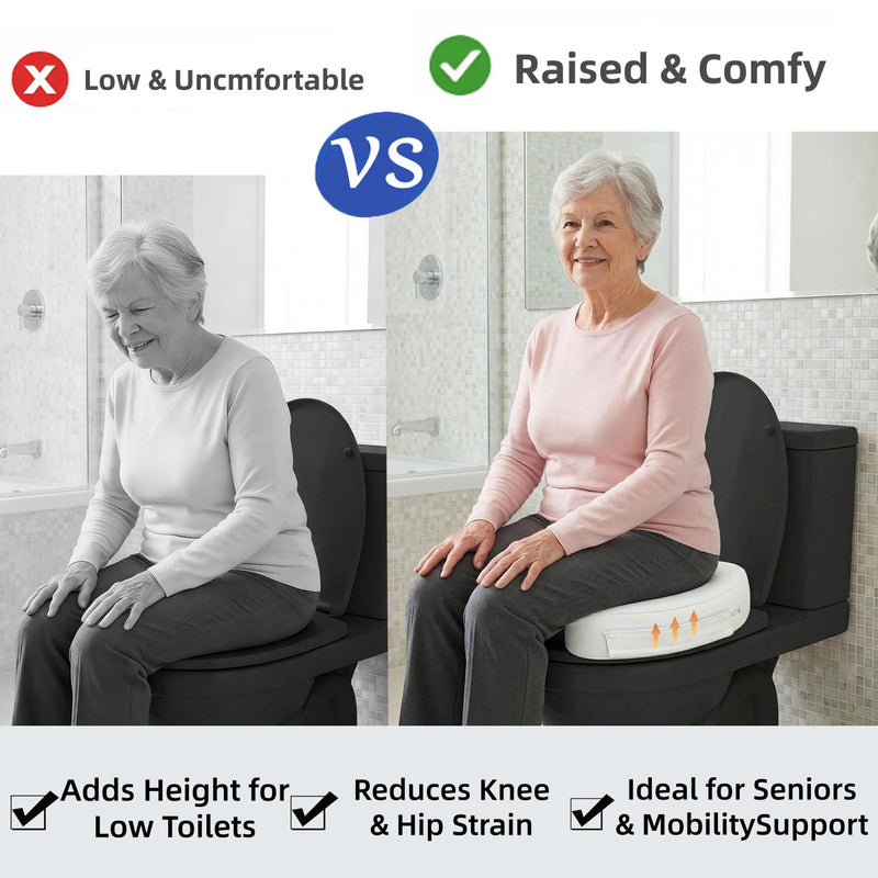 3-Inch Padded Raised Toilet Seat Cushion for Seniors, Firm High-Density Foam Toilet Seat Riser with Waterproof Cover, Easy to Clean, Fits Standard and Elongated Toilets (White) White 3 inches