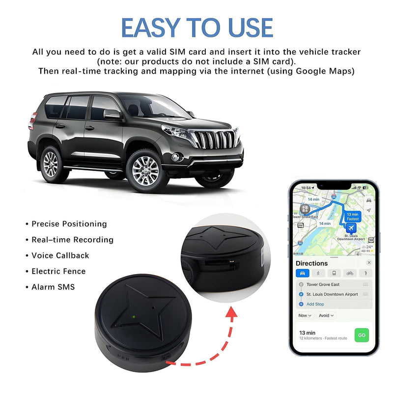 Mini GPS Tracker for Vehicles,Real-Time Tracking,No Subscription Required | Hidden Magnetic GPS Locator,No Monthly Fee,IP68 Waterproof,Global Positioning,Long Standby Time,for Kids,Dogs,Trucks/Person ﻿
