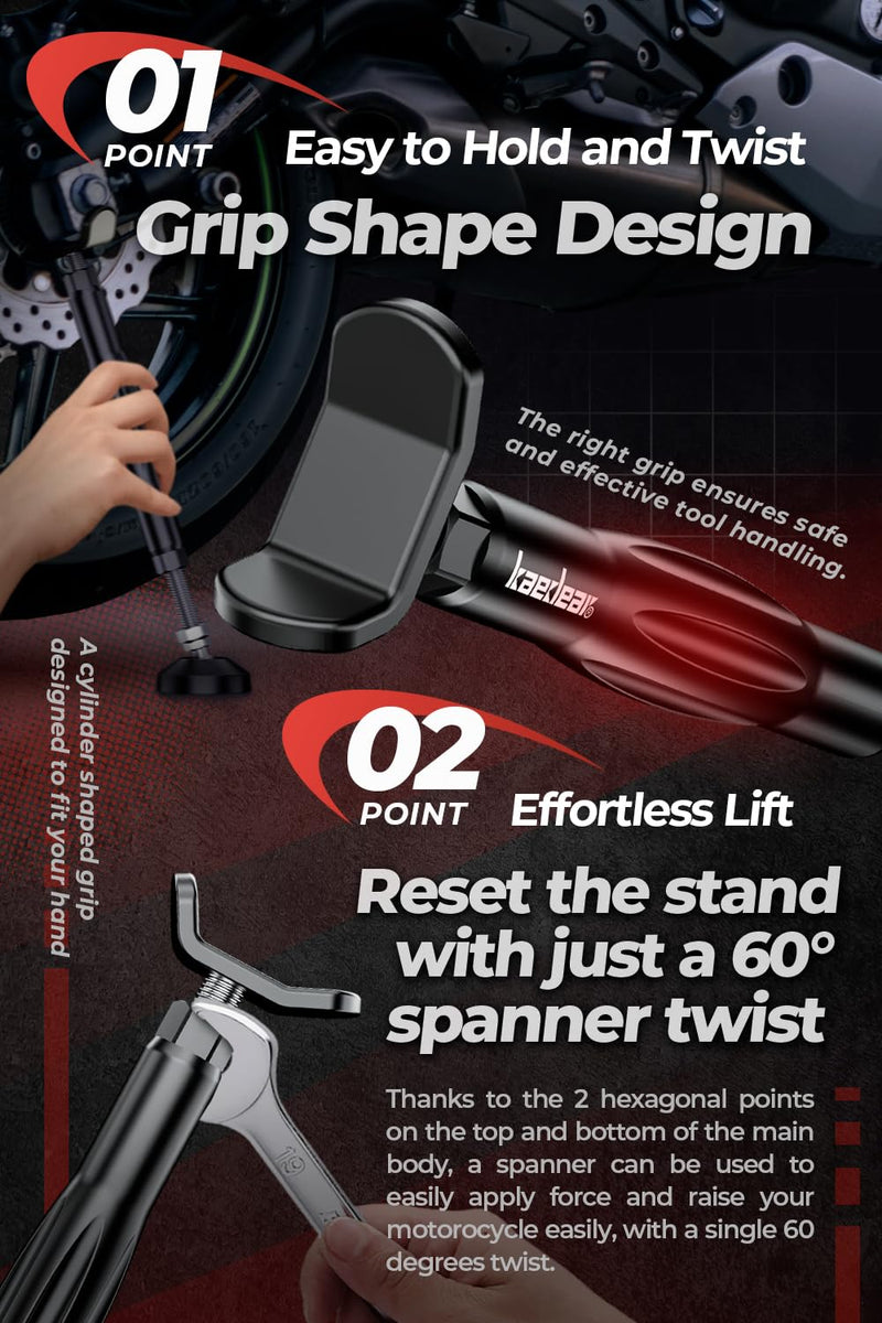 Motorcycle Maintenance Stand, Side Stand, Centre Stand Grip Stand, Easy Turn, Safety, Comfort, with Brake Holder included KDR-ST1 (Red) Red