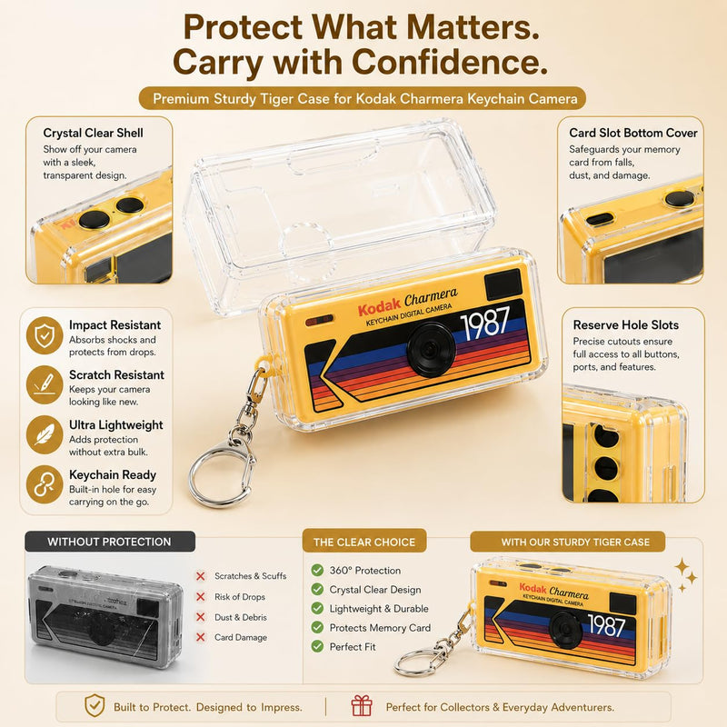 Kodak Charmera Keychain Digital Camera Random Style Blind Box 3 Pack | Bundle includes a Sturdy Tiger Crystal Clear Protective Case, 32GB Micro SD Card, Adapter & Camera Strap