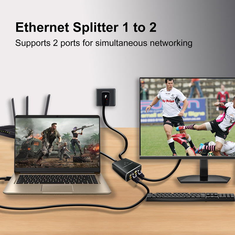 Gigabit Ethernet Splitter 1 to 2 High Speed(2 Devices Simultaneously Networking), 1000Mbps Internet Splitter 1 in 2 out, LAN Splitter with USB Power Cable, RJ45 Splitter for Cat5/5e/6/7/8 Cable