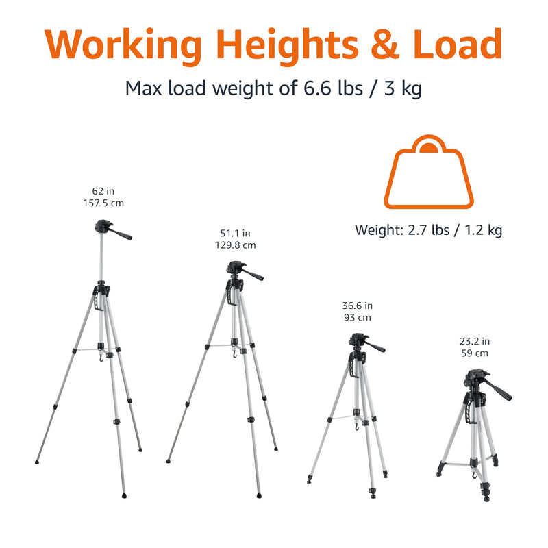 Amazon Basics 60-inch Lightweight DSLR Tripod with Bag, Black 60-in Tripod Only