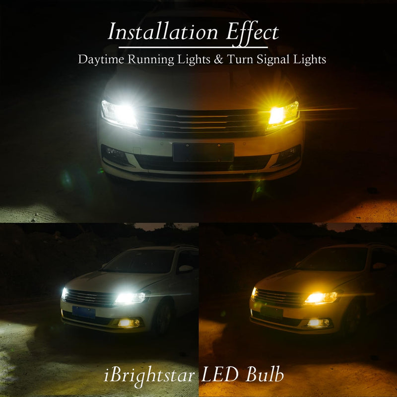 iBrightstar Super Bright 3157 4157 3155 3457 Switchback LED Bulbs with Projector Replacement for Daytime Running Lights/DRL and Turn Signal Lights, White/Amber
